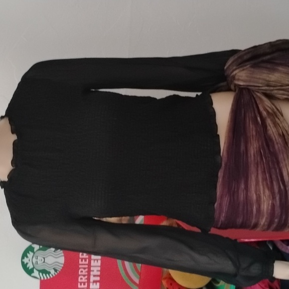 Rag & Bone Sheer/Ruched Black Long Sleeve Top Size XXS Mint - Picture 1 of 6